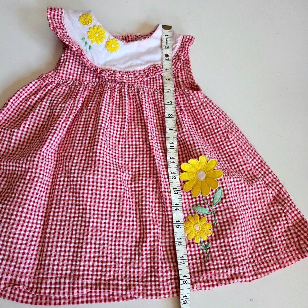Vintage Toddler Girls  No Kidding Red Gingham Flower Applique Dress 3T - Picture 8 of 8
